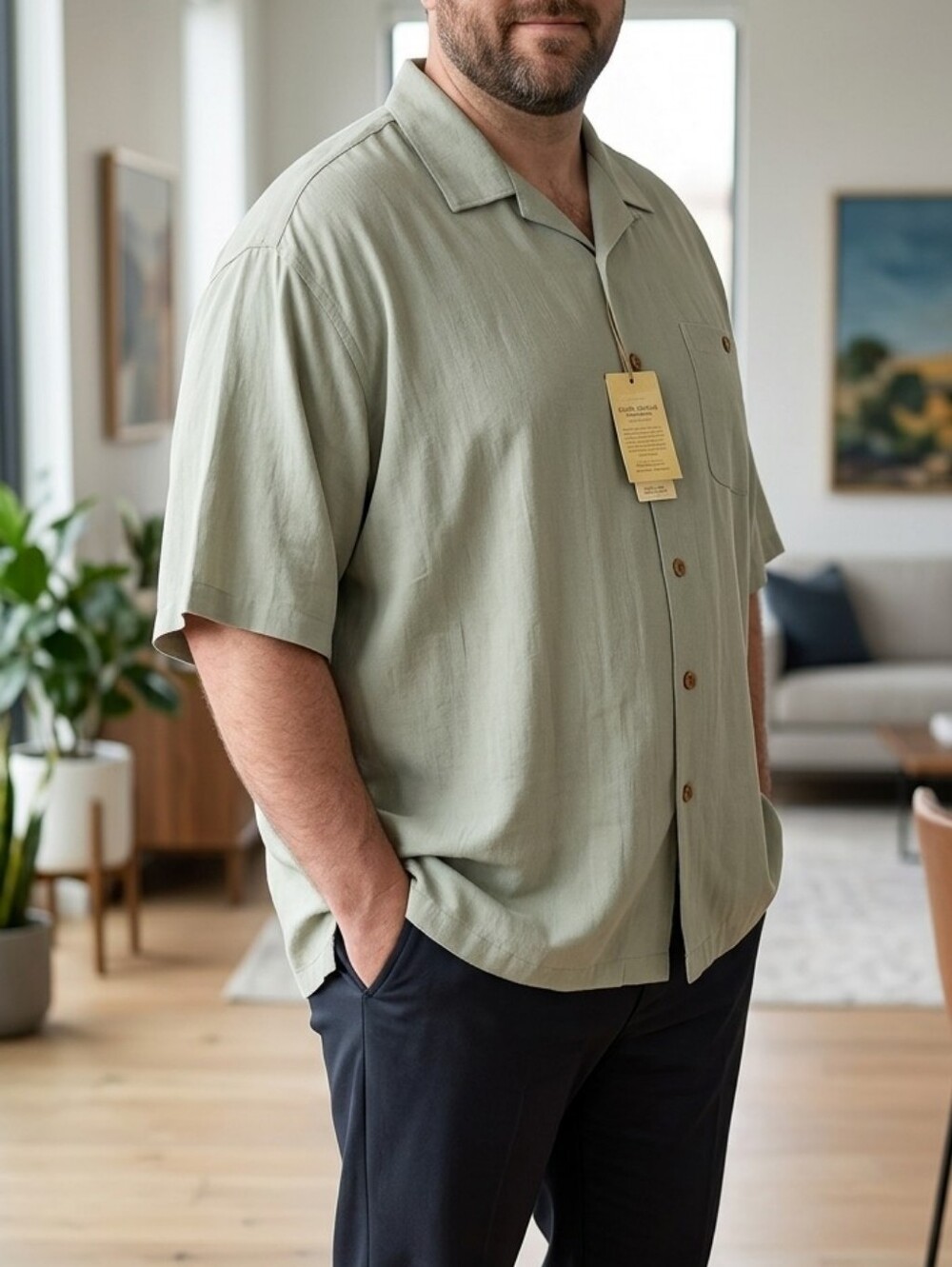 Island Republic Sage Green Short-Sleeve Button-Down Camp Shirt
